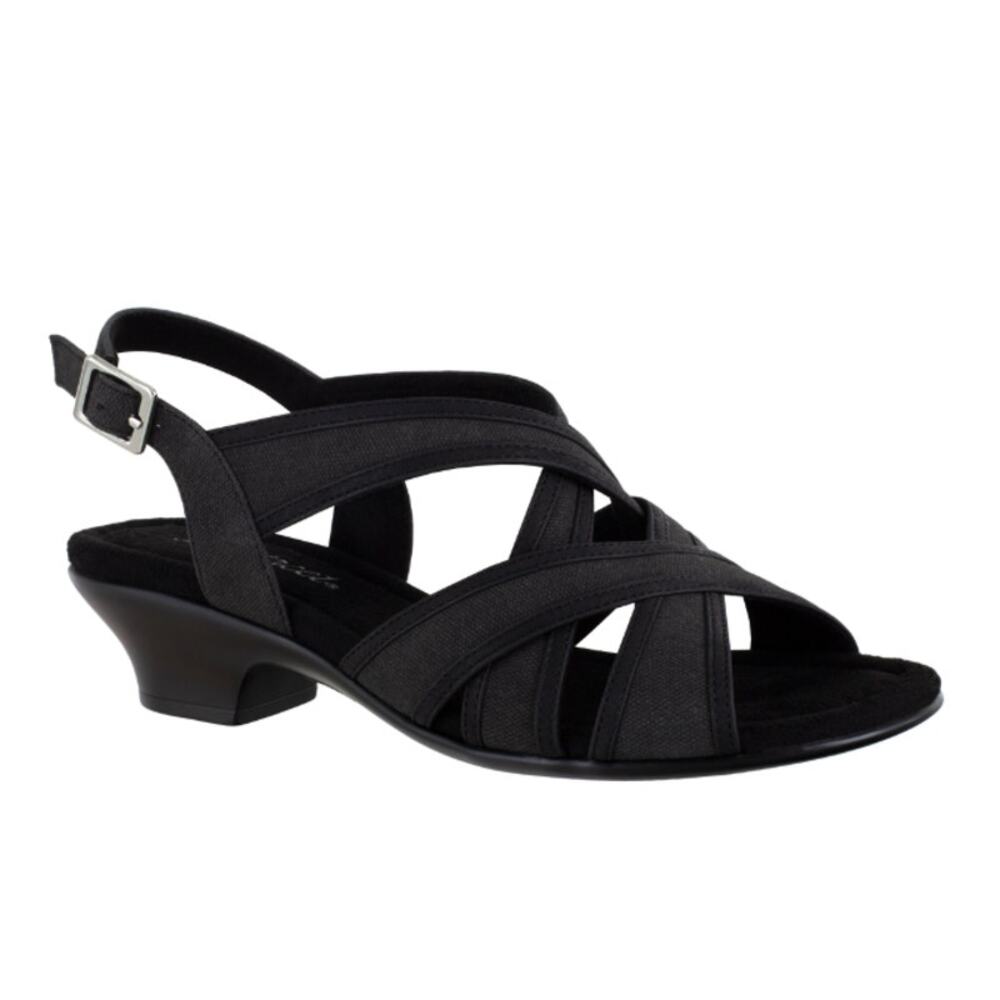 Easy Street Viola Sandals Strappy Open Toe Block Heel Black Womens Size US 7.5M